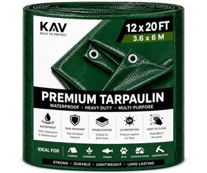 KAV - 12x20 FT Green Strong Waterproof Universal Tarpaulin Tarp sheet in - Ground Sheet Covers For Camping Fishing Gardening Pets Premium Quality Cover Made of 80 gram
