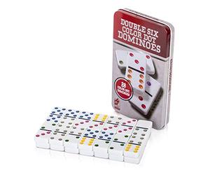 KAV 19 x 11 cm Double 6 Dominoes Set in Gift Tin Box Educational Board Games - Bright Coloured Set for Adults and Kids - 4.75 x 2.4 cm Domino Pieces Gift Tin Box