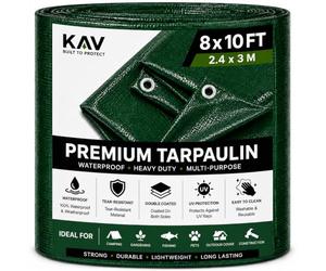 KAV - 2.4 x 3M (8x10 FT) Green Strong Waterproof Universal Tarpaulin Tarp sheet in - Ground Sheet Covers For Camping Fishing Gardening Pets Premium Quality Cover Made of 80 gram