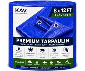 KAV - 2.40m x 3.60m (8x12 FT) Blue Strong Waterproof Universal Tarpaulin Tarp sheet in - Ground Sheet Covers For Camping Fishing Gardening Pets Premium Quality Cover Made of 80 gram