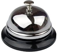 KAV 200mm x 100mm Stainless Steel Service Bell - Durable and Loud Desk Bell with Black Base for Hotel, Restaurant, Classroom, and Concierge Use - Glossy Nickel Finish