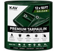 KAV - 3.6 x 5.4M (12x18 FT) Green Strong Waterproof Universal Tarpaulin Tarp sheet in - Ground Sheet Covers For Camping Fishing Gardening Pets Premium Quality Cover Made of 80 gram