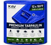 KAV 3.60 x 5.40m (12x18 FT) Blue Waterproof Tarpaulin Tarpoline tarpaulins Tarp for Universal Covering Garden Furniture, Camping, Roof Caravan Building site Ground Sheet with Eyelets 120 GSM