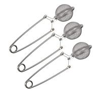 KAV 3 Pack Stainless Steel Tea Strainer 2 X Mesh Snap Ball Shaped Infuser Squeezer with Handle for Loose Leaf Tea Coffee, Beans and Mulling Spices, Silver