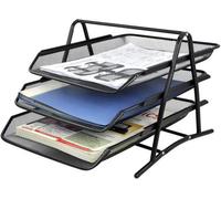 Kav 3 Tier 3 Trays Office Filing A4 Document Letter Paper Holder Storage Desk Organiser Compact Size 335H X 257W X 218D mm (Black)
