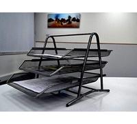 KAV 3 Tier Office Filing Trays Holder A4 Document Letter Paper Wire Mesh Storage Organiser - Black