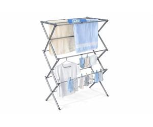 KAV 3-Tier Silver Expandable Clothes Airer, 48-73 cm Adjustable Drying Rack with 11m Line, Foldable Lightweight Metal Indoor Outdoor Laundry Dryer, 10kg Load Capacity