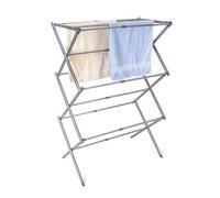 KAV 3-Tier Silver Expandable Clothes Airer, 48-73 cm Adjustable Drying Rack with 7.5m Line, Foldable Lightweight Metal Indoor Outdoor Laundry Dryer, 10kg Load Capacity