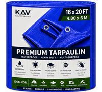 KAV 4.80 x 6m (16x20 FT) Blue Waterproof Tarpaulin Tarpoline tarpaulins Tarp for Universal Covering Garden Furniture, Camping, Roof Caravan Building site Ground Sheet with Eyelets 120 GSM