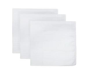 KAV 40x40 CM Cotton Handkerchief with Imprinted Border - Polycotton Multifunctional Large Pocket Squares Hankies for Men, Father, Dad, Friend - White