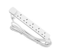 Kav 6 Gang Lead 2 Metre Length - White Extension Pin Plug And Cable - 1 Pack