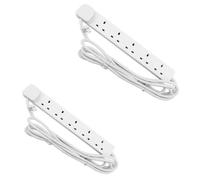 Kav 6 Gang Lead 2 Metre Length - White Extension Pin Plug And Cable - 2 Pack