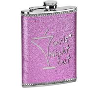Kav 8 Oz Girls Night Out Pink Glitter Hip Flask With Stainless Steel Construction, Durable And Stylish, Perfect Gift For Women
