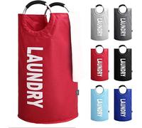 Kav 82 L Thick Fabric Collapsible Foldable Laundry Basket Bag Portable Washing Bin Folding Clothes With Strong Linen (Red)