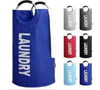 Kav 82 L Thick Fabric Collapsible Foldable Laundry Basket Bag Portable Washing Bin Folding Clothes With Strong Linen (Dark Blue)