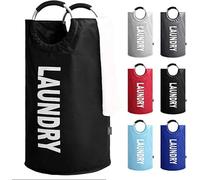 Kav 82 L Thick Fabric Collapsible Foldable Laundry Basket Bag Portable Washing Bin Folding Clothes With Strong Linen (Black)