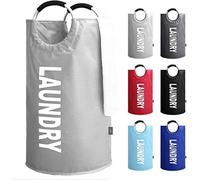 Kav 82 L Thick Fabric Collapsible Foldable Laundry Basket Bag Portable Washing Bin Folding Clothes With Strong Linen (Light Grey)