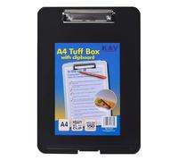 KAV A4 Black Strong Plastic Clipboard with Storage Box - Weatherproof Tuff Box File - Durable Organizer for Stationery, Tools & Equipment - Translucent Polypropylene Box with Metal Clip - Pack of 1