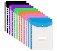 Kav A4 Punched Pockets Document Wallets Expandable File Folder Convenient Snap Button Document Sleeves 12 Pack Assorted Colours