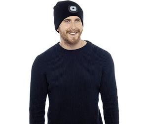 KAV Adults LED Beanie Hat Black - Knitted Winter Hat with Built-in LED Light, Hands-Free Visibility for Workwear, Jogging, Dog Walking, Fishing & Camping
