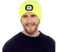KAV Adults LED Beanie Hat Neon - Knitted Winter Hat with Built-in LED Light, Hands-Free Visibility for Workwear, Jogging, Dog Walking, Fishing & Camping