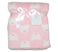 KAV Baby Boy-Girl Soft Fleece Wrap Blanket - Adorable Teddy Pattern - 75x100cm for Pram, Cot, Crib, Moses Basket - Super Soft & Lightweight Blanket for Newborn Babies (Pink)