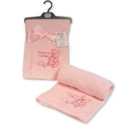 KAV Baby Cute As A Button Wrap Fleece Blanket for Girl/Boy Super Soft Teddy Bear Image Blankets for Newborn Babies, Toddlers, Infants - 75x100 CM - Pink