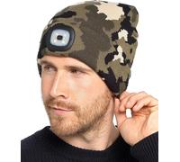 KAV Beanie Hat Knitted Winter Hat with Built-in LED Light, Hands-Free Visibility for Workwear, Jogging, Dog Walking, Fishing & Camping - Mens-Khaki - 6-9 Years