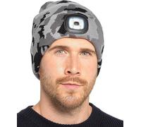 KAV Beanie Hat Knitted Winter Hat with Built-in LED Light, Hands-Free Visibility for Workwear, Jogging, Dog Walking, Fishing & Camping - Mens-Grey - One Size