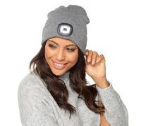 KAV Beanie Hat Knitted Winter Hat with Built-in LED Light, Hands-Free Visibility for Workwear, Jogging, Dog Walking, Fishing & Camping - Ladies-Grey - 10-13 Years