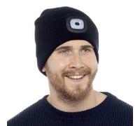 KAV Beanie Hat Knitted Winter Hat with Built-in LED Light, Hands-Free Visibility for Workwear, Jogging, Dog Walking, Fishing & Camping - Mens-Black-GL642 - One Size