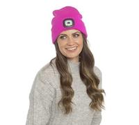 KAV Beanie Hat Knitted Winter Hat with Built-in LED Light, Hands-Free Visibility for Workwear, Jogging, Dog Walking, Fishing & Camping - Ladies-Neon Pink - One Size