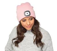KAV Beanie Hat Knitted Winter Hat with Built-in LED Light, Hands-Free Visibility for Workwear, Jogging, Dog Walking, Fishing & Camping - Ladies-Baby Pink - 6-9 Years