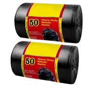 KAV Black Bin Bags Heavy Duty 100 Pack - 170 Litre 40 Micron Strong Bin Liners, Tear & Leak Resistant Rubbish Trash Bags for Recycling, Perfect for Household Waste, Commercial Kitchen & Caterers