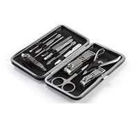 KAV Black leather Pedicure Kit, Nail Clippers, Professional Grooming Kit, Nail Tools with Luxurious Travel Case, Set of 12