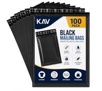KAV Black Mailing Postal Bags 100 Pack - Strong Poly Mailers, Tear Resistant, Waterproof Courier Shipping Bag - Self Seal Postage Envelopes, Mixed Plastic Mailers (25 x 42 CM / 10" x 16.5")