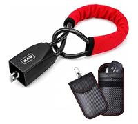 KAV Car Security Anti-Theft Bundle - Steering Wheel to Seat Belt Lock with Faraday Key Fob Signal Blocking Pouch - Heavy Duty Steel Cable Lock with 3 Keys - RFID & Relay Attack Protection