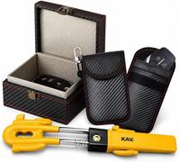 Kav Car Security Bundle - Twin Bar Car Security Lock With 2 Keys, Rfid Signal Blocking Faraday Box And 2 Key Fob Protector Pouches