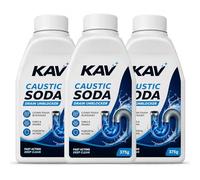 KAV Caustic Soda Powder 375g - Heavy Duty Drain Cleaner & Unblocker for Sinks, Drains, Pathways, Driveways & Brickwork - Powerful Degreasing and Cleaning Formula for Home & Commercial Use - Pack of 3