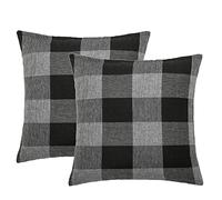 KAV checked cushions fluffy pillow cases 2 pack 18 inch cushion pillows covers 45x45 cushion covers - Black