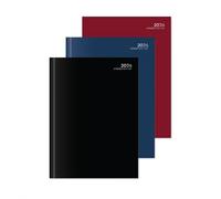 KAV Classic A4 2 Pages Per Day Diary 2026 - Assorted Burgundy, Navy & Black x1 - Foil Text Cover, Hardcover with Ribbon Bookmark - Daily Planner, Year Planner, Notes & Reference Pages