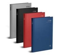 Kav Classic A4 Page A Day Diary 2024-2025 Half Page Weakends Assorted Colours X1 Silver Foil Text, Hardcover, Ribbon Bookmark