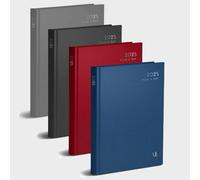 KAV Classic A4 Page a Day Diary 2025 - Half page weakends - Assorted Colours x1 - Silver Foil Cover, Hardcover with Ribbon Bookmark - Holiday planner