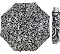 Kav Classic Black & White Prints Umbrella With Silver Handle - Compact, Automatic Folding (Black & White Concentric Rings)