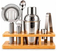 Kav Cocktail Shaker Set With Bamboo Stand - 10 Piece Stainless Steel Bartender Kit - Home Bar Accessories, Christmas Gift