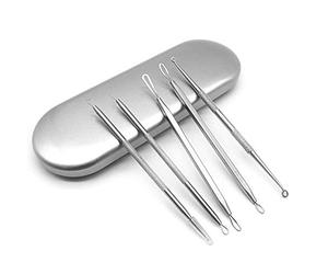 KAV Comedone Extractor Kit 5-Piece Blackhead Remover Tool Set with Storage Case for Acne Prone Skin - Stainless Steel Pimple and Blemish Extractor Tools for Deep Cleansing