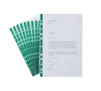 KAV Deluxe Glass Clear A4 Punched Pockets with Green Strip - Heavy Duty, Anti-Glare Finish, Multi-Punched Green Spine, 60 Micron Thickness - Organize and Protect Documents in Style - (500)