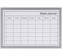 KAV Dry Wipe Weekly Planning Board with Pen - Stylish Wood Effect Frame Whiteboard for Wall Self Adhesive Memo Boards, Kitchen Meal Planner (Silver)