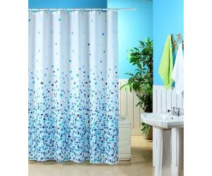 KAV Extra Wide Mosaic Blue On A White Background Polyester Shower Curtain Including 12 White Shower Curtain Rings/MOSAIC POLYESTER SHOWER CURTAIN (220 WIDTH x 180 Drop/Length)