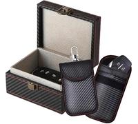 KAV Faraday Box and Faraday Car Key Fob Protector Pouch Bundle - Keyless Entry Protection for Car Keys, Phones - RFID Signal Blocking Pouch & Anti-Theft Key Fob Case (1 Box with 2 Pouch)
